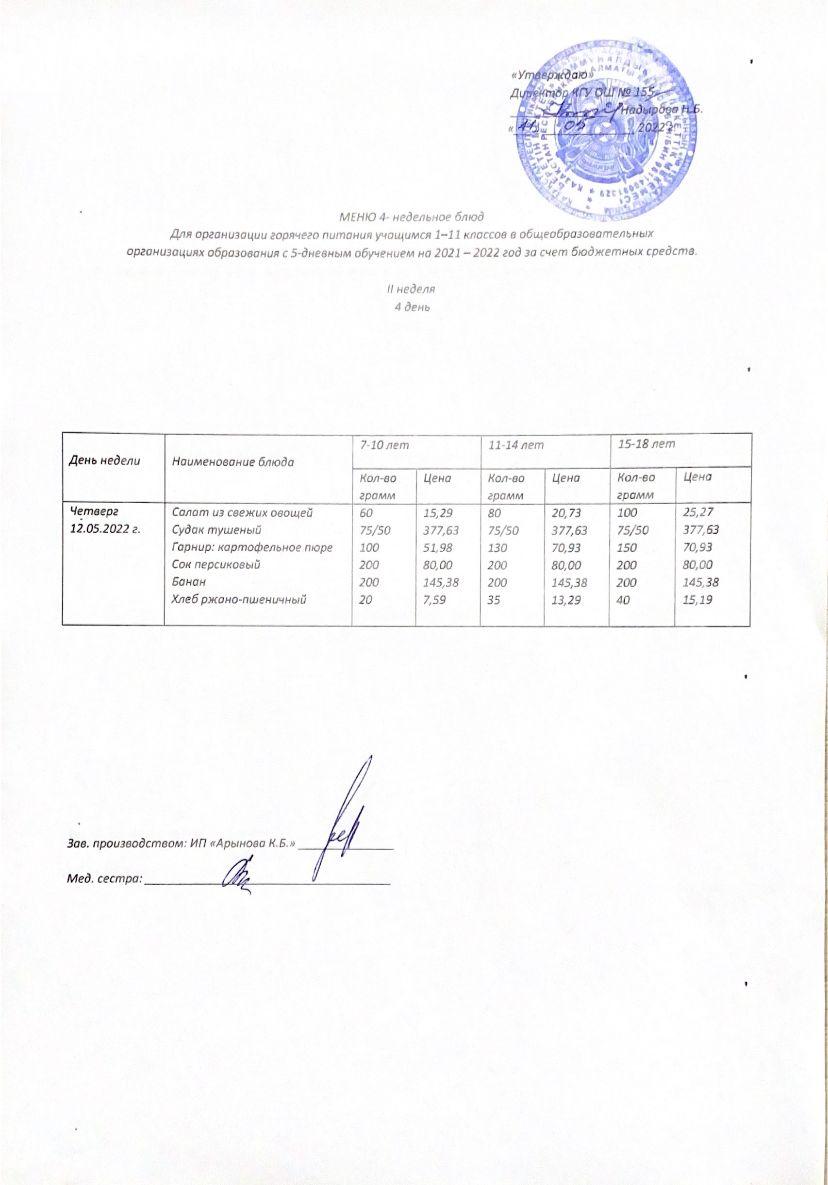 Школьное питание на 12.05.2022г