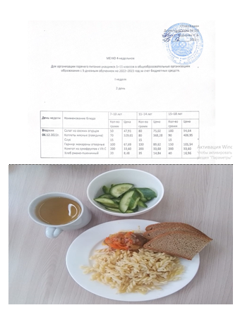 Школьное питание на 06.12.2022г