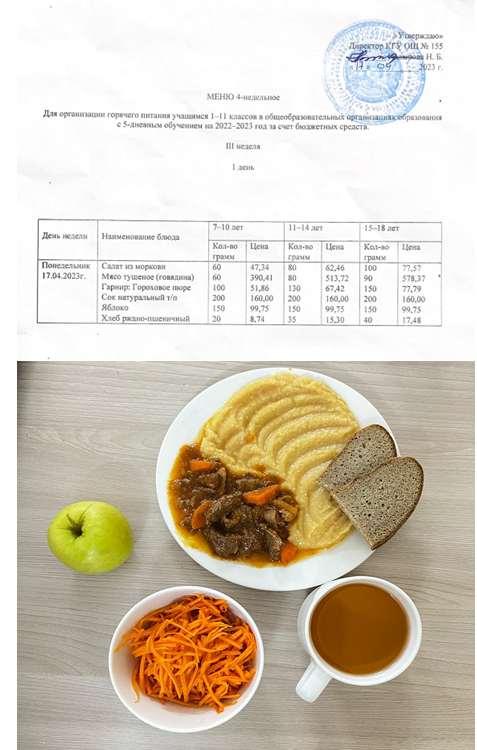 Школьное питание на 17.04.2023г
