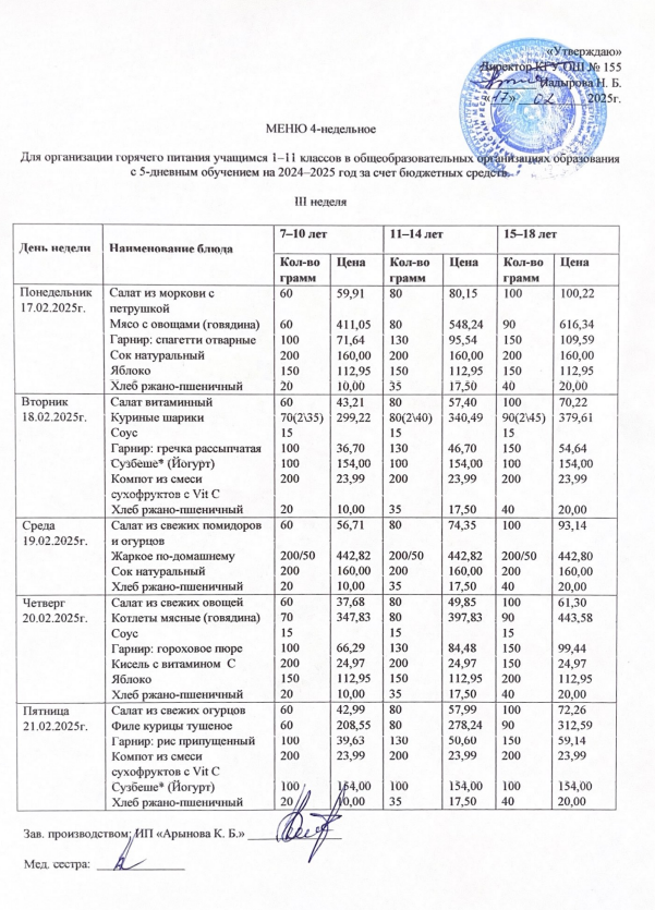 Школьное питание (перспективное) меню 17.02.-21.02.2025г