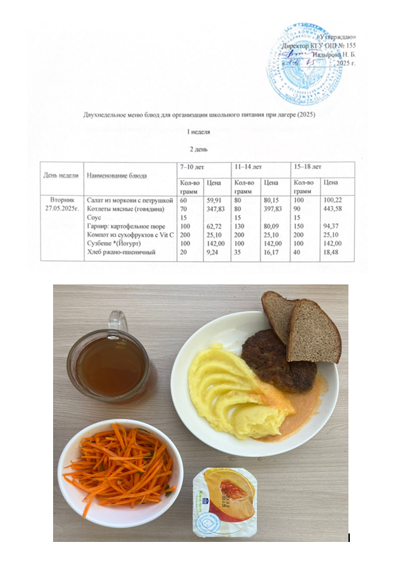 Школьное питание при лагере на 27.05.2025г