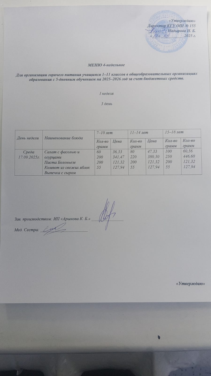 Начальные классы/ Школьное питание 17.09.2025