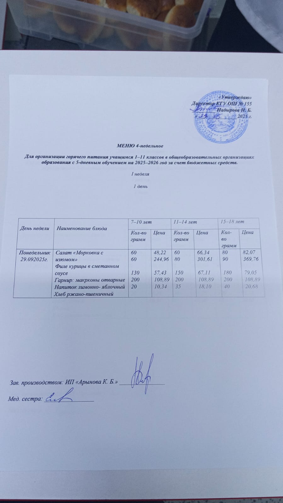 Начальные классы/ Школьное питание 29.09.2025